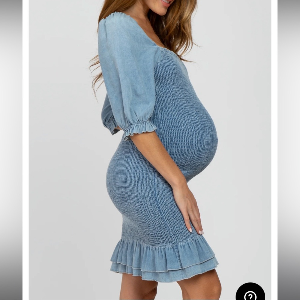 Smocked denim Maternity Dress